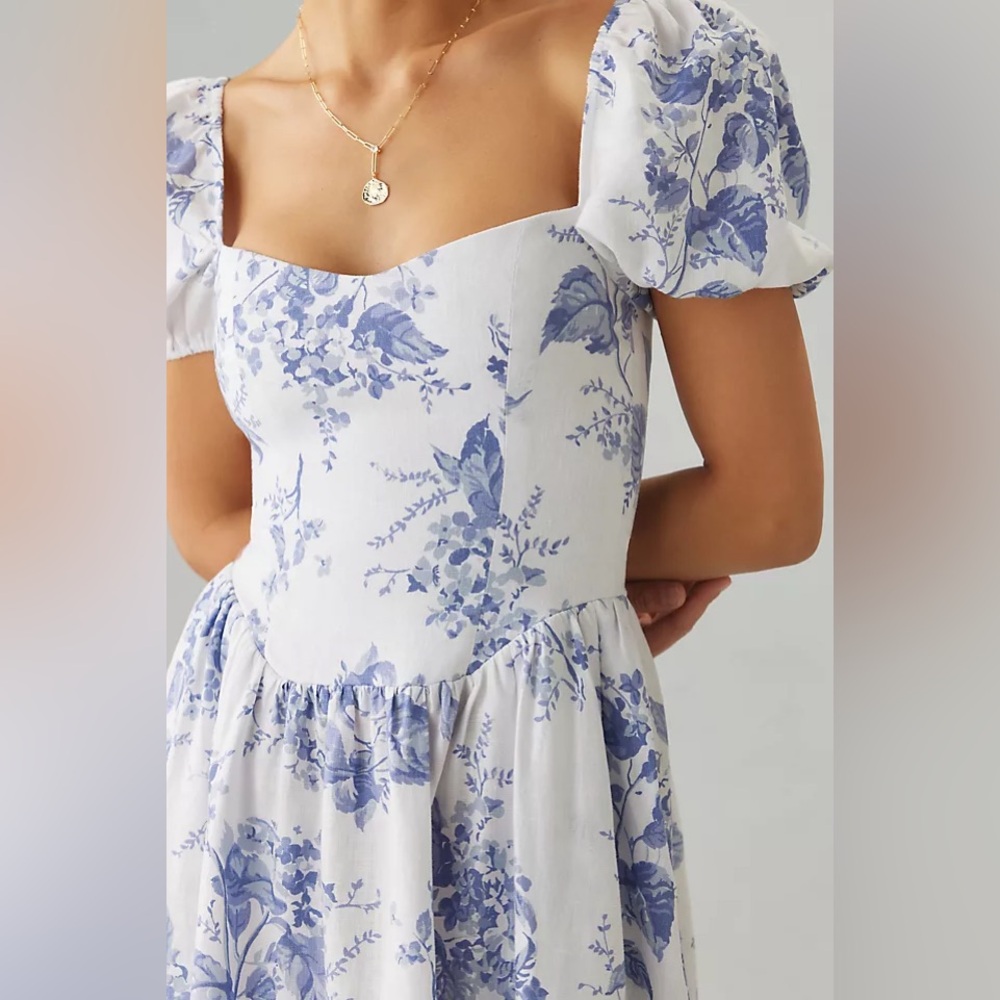 Reformation Cream Midi Dress with Blue Floral Print - Picture 6 of 15